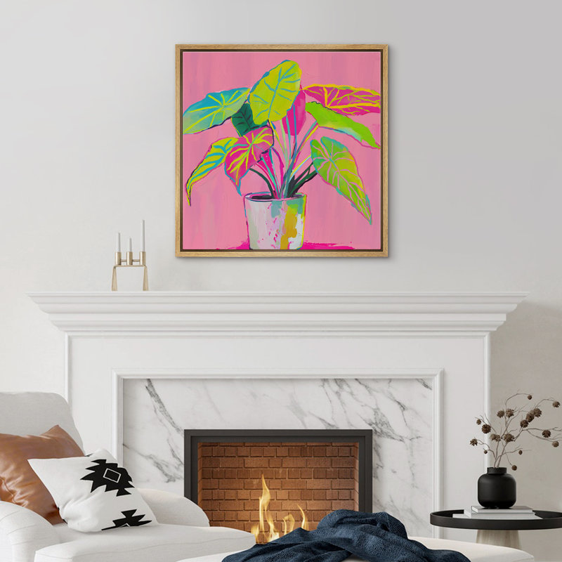 Plante verte sur fond rose, images lumineuses, Cadre flottant naturel, H 24 po x l 24 po