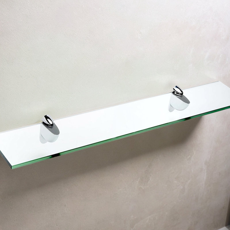 Tempered Glass Shelf With Chrome Clips - Heavy Duty 60 Lbs Capacity - Clear 3/8 Inch Thick Glass With Polished Edges - Easy To Assemble
