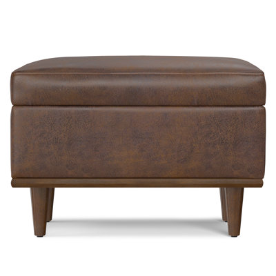 Shiloh 26"W Small Upholstered Vegan Faux Leather Storage Ottoman with Lift Top