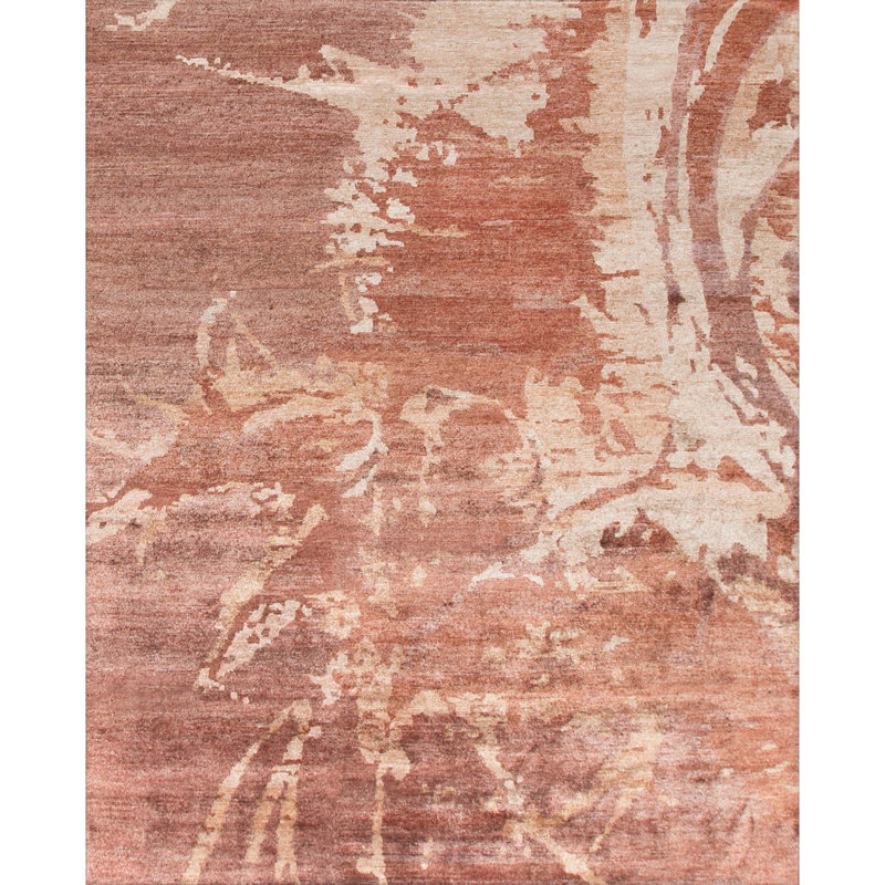 Tapis brun / beige en viscose noué à la main 7 pi 11 po x 9 pi 11 po