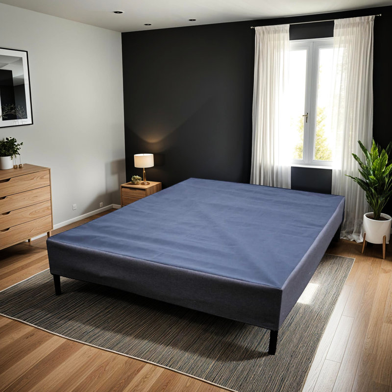 Black And Gray Twin Bed Frame Foundation, Heavy Duty Box Spring Combined, Can Use With Or Without Legs, Easy To Assemble, Fits Standard Mattress Sizes, 1000 Lb Load Capacity, 75 In Product Depth
