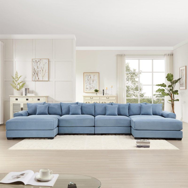 Canapé modulaire surdimensionné en U, Velours côtelé bleu