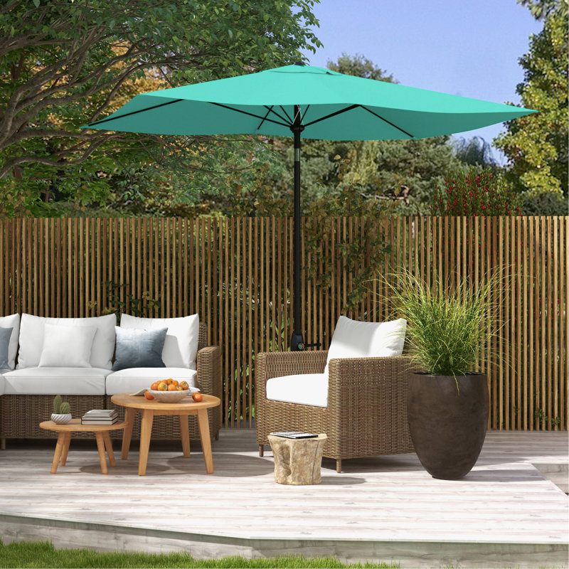 Parasol de table d'extérieur rectangulaire 6,5 pi x 10 pi avec manivelle et bouton poussoir inclinable, bleu sarcelle, Vert