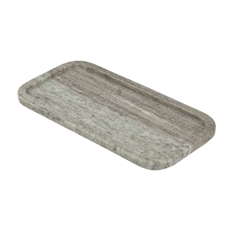 12X6" Rectangular Gray Marble Tray With Raised Edges