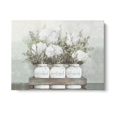 'White Flower Jars' by Portfolio Dogwood, Modern Farmhouse Hydrangeas Framed Canvas Wall Art