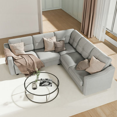 Modern Upholstered Sectional Sofa, 5-seat Sofas For Living Room, Small Apartment, Reversible Sectional Couch