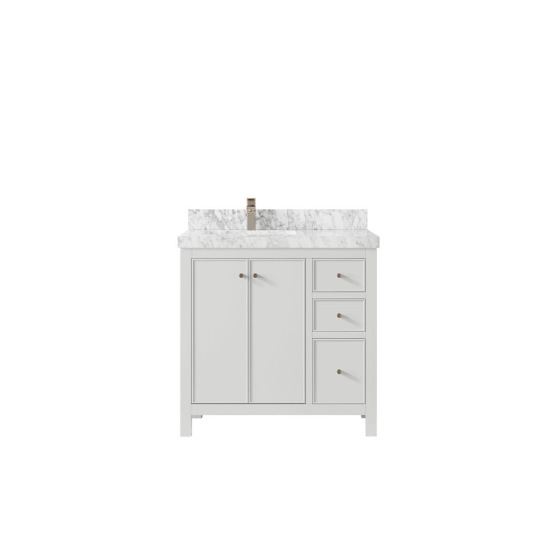 Bronya 36 " W Freestanding Standard Free Standing Single Double Single Vanity Bathroom Vanity With Marble Top