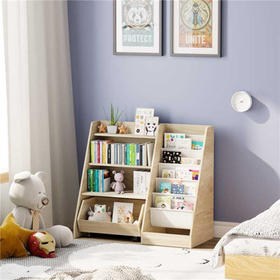 Bookshelf for Kids Rooms,4 - Tier Kids Bookshelf with Movable Drawer and 5 Sling Pockets - Toddler Toy Storage for Bedroom/Playroom/Nursery by Isabelle & Max