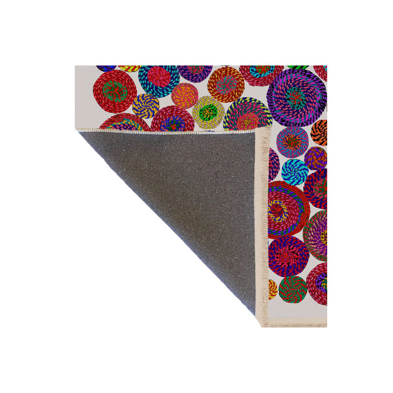 Multi-Colored Geometric Circle Patterned Modern Decorative Rug, Runner 3'3.37" x 6'6.74"