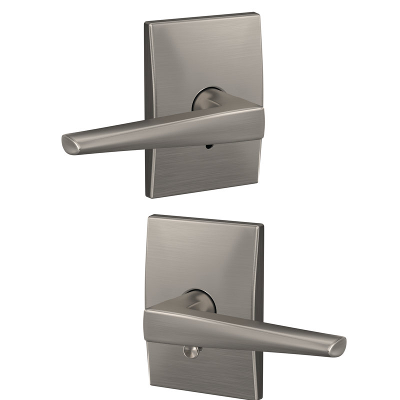 Levier de couloir et de lit-de-bain avec garniture Century Schlage Eller Custom, 2, Nickel satiné
