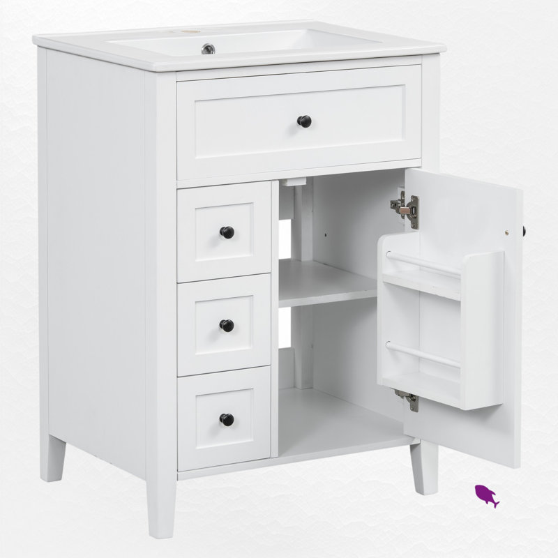 24" Single Bathroom Vanity Set, Black, White