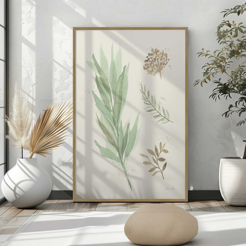 «Earthy Greens in Bloom I», Cadre de coin ouvert en zinc patiné, H 15,25 po x l 12,25 po