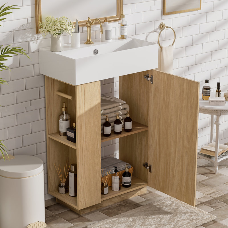 22" Single Bathroom Vanity With Ceramic Top, Wood, Right Hinge