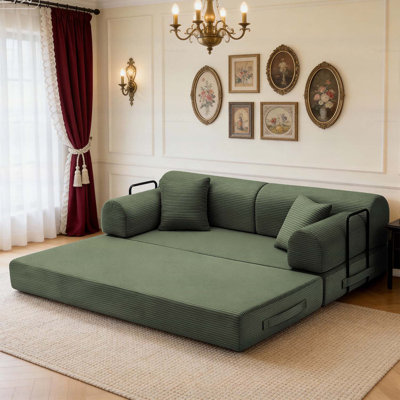 Canapé-lit convertible en velours côtelé avec cadre de forme fixe, multifonctionnel pour le salon et la chambre à coucher