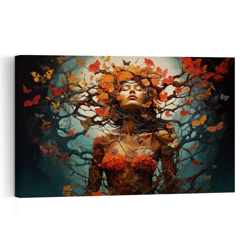 Tree Lady Two Abstract Contemporary Butterfly Autumn Flower Wall Art Print by Andreas Magnusson - Print