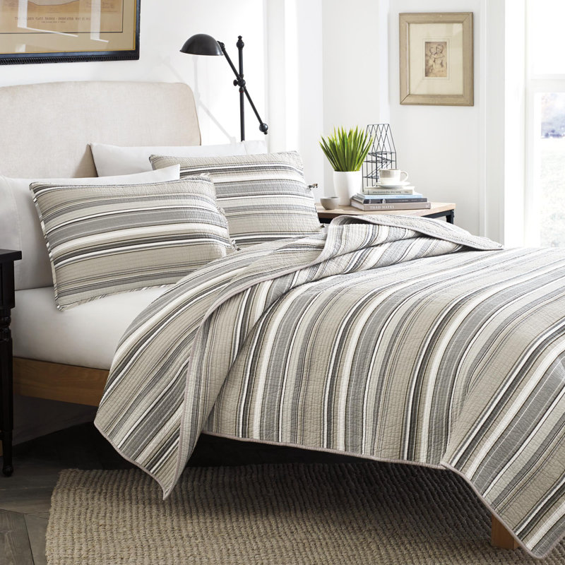Stone Cottage Reversible Traditional Quilt Set, Twin Quilt + 1 Standard Sham, Neutral