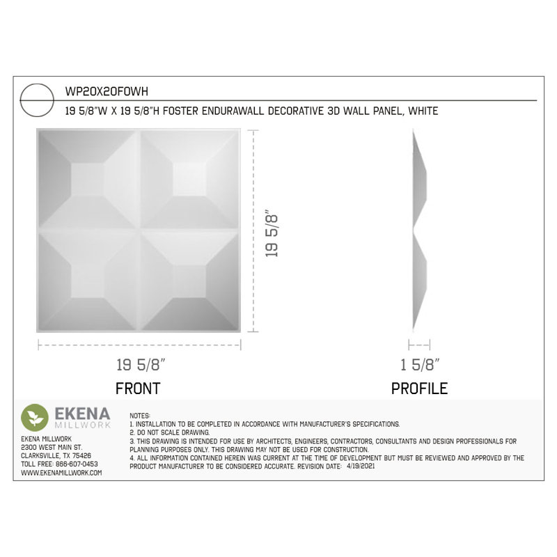 Panneau mural 3D 19,625 "x 19,625" en blanc (paquet de 50), 19,625 po x 19,625 po