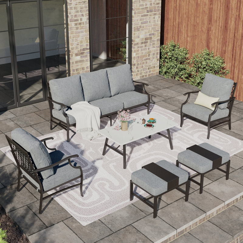 Ensemble de conversation de patio pour 5 à 7 personnes avec repose-pieds optionnel Asfand, Gris, Oui