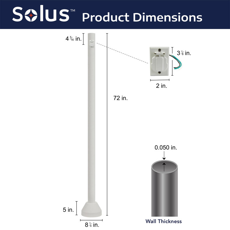 Solus 6 ft. Surface Mount Lamp Post with Convenience Outlet and Aluminum Base Cover, White