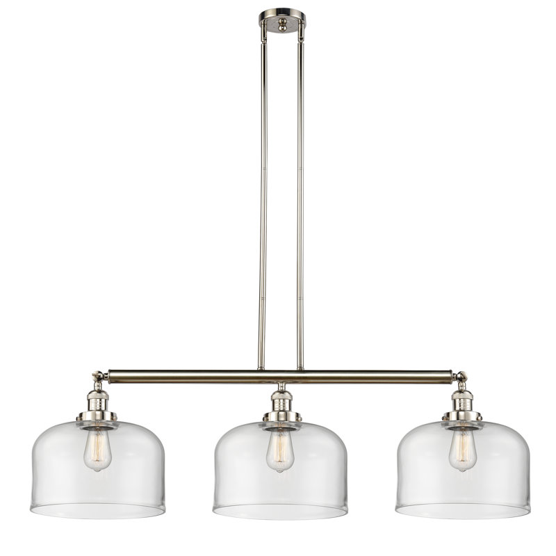 Bell - Luminaire suspendu pour îlot de cuisine 3 lumières 42 " , Clair, Ampoule non incluse, Nickel poli