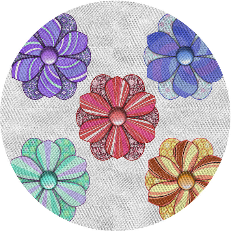 Tapis violet/rouge/vert à motif, Rond 6 pi