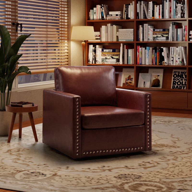Fauteuil d'appoint 31 po en cuir Vegan, Brun-roux