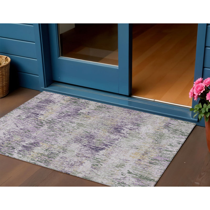 3' X 5' Lavender And Purple Striped Washable Indoor Outdoor Area Rug