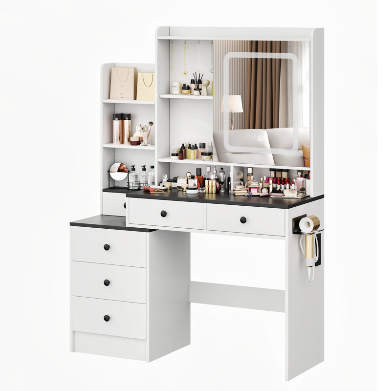 Makeup Vanity With Six Sliding Drawer And Lighted HD Mirror