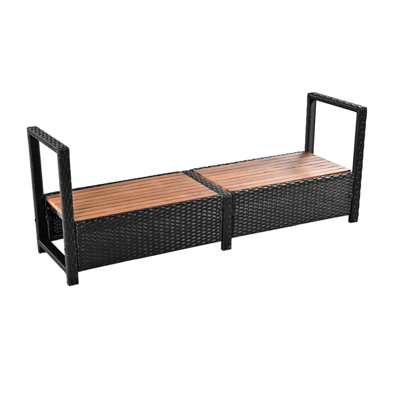 Ensemble de canapés modulaires en rotin pour l'extérieur avec cadre mini spa, sièges en bois et espaces de rangement, beige