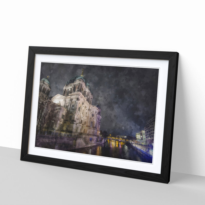 Berlin Cathedral In Germany Painting - Single Picture Frame Print on MDF, 33cm H x 45cm W x 2cm D, Black