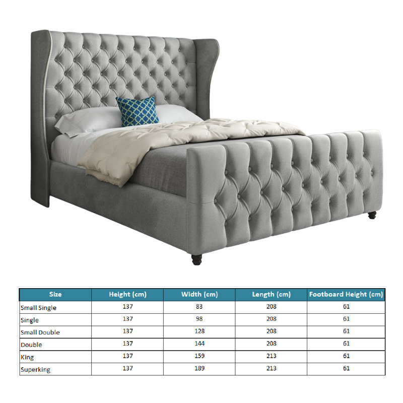 Alecto Upholstered Bed, Grey, Kingsize (5')