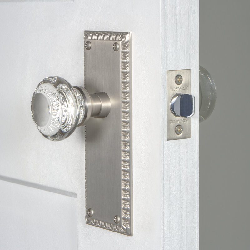 Nostalgic Warehouse Neoclassical Plate Passage (Hall & Closet) with Crystal Neoclassical Knob, 2.375", Satin Nickel