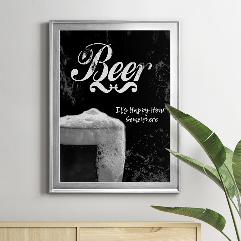 Bière - art textuel sur toile encadré, H 18,5 po x l 24,5 po x P 1,5 po, Argent