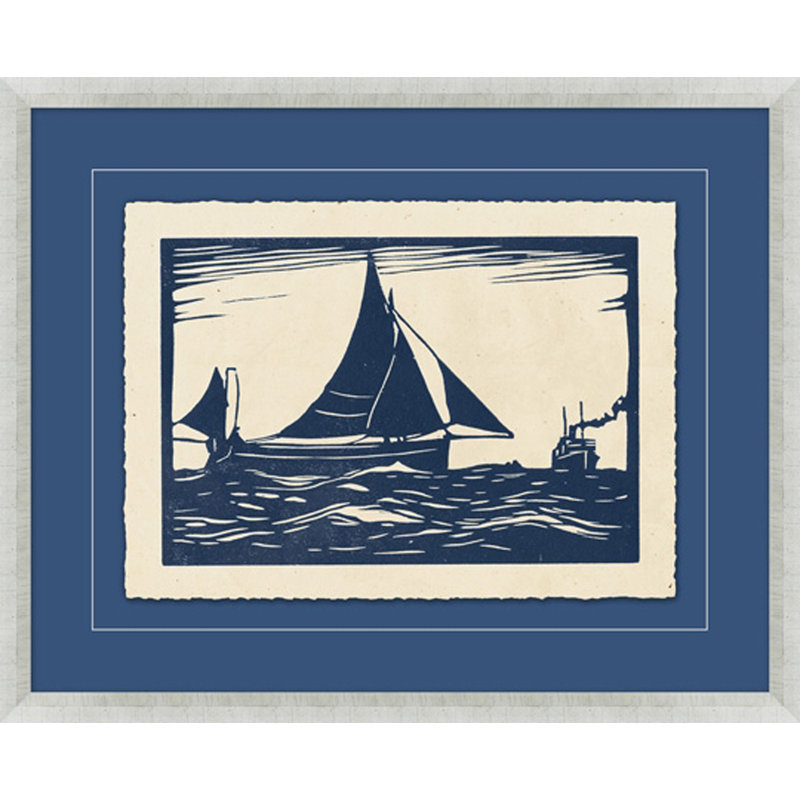 Indigo Ships 3 - Peinture encadrée sur papier