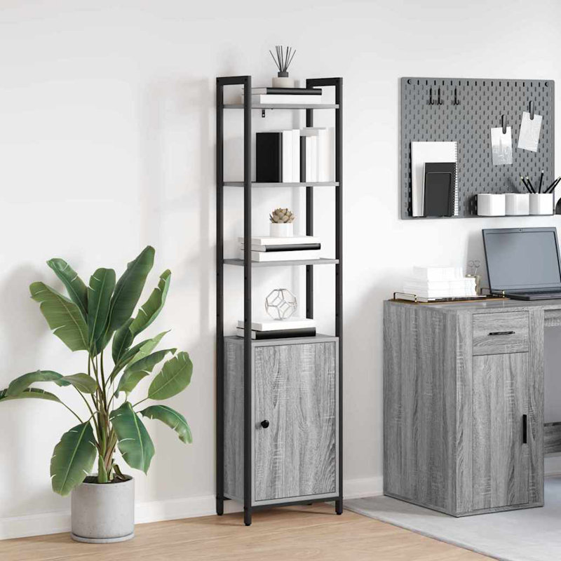 161cm H x 40cm W Steel Book Cabinet Bookcase, Grey Sonoma