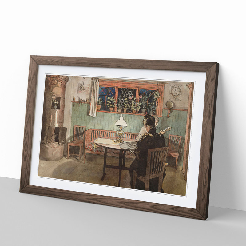 When the Children Have Gone to Bed by Carl Larsson - Picture Frame Painting, 36cm H x 48cm W x 2cm D, Walnut