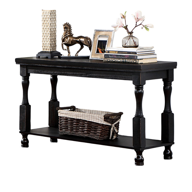 Rectangular Rustic Table, Antique Black With Solid Wood Plank Style Top And Open Bottom Transitional Table For Living Space,