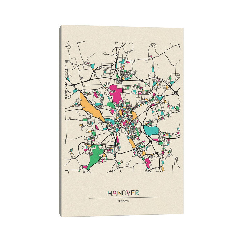 Carte de Hanovre, Allemagne par Ayse Deniz Akerman - impression sur toile tendue, H 40 po x l 26 po x P 1,5 po