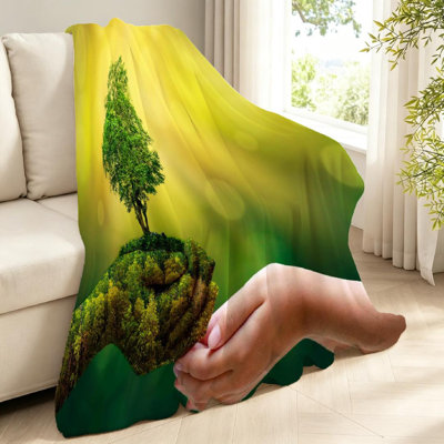 Jeté en flanelle transparente molletonnée, imprimé unidirectionnel jour de la Terre pour l'environnement