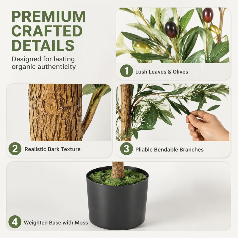 Artificial Plant 180 cm H Faux Olive Tree Plant in Plastic Pot