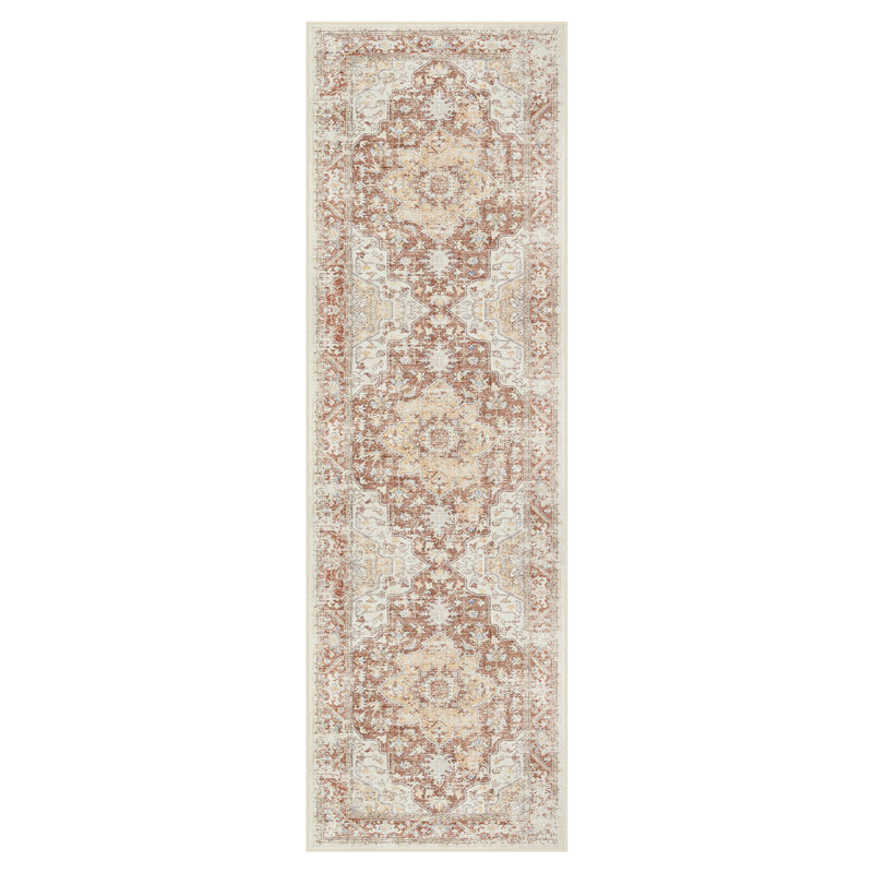 Large Floral Thick Border Washable Area Rug - Soft Cashmere Carpet for Living Room, Bedroom, or Office
