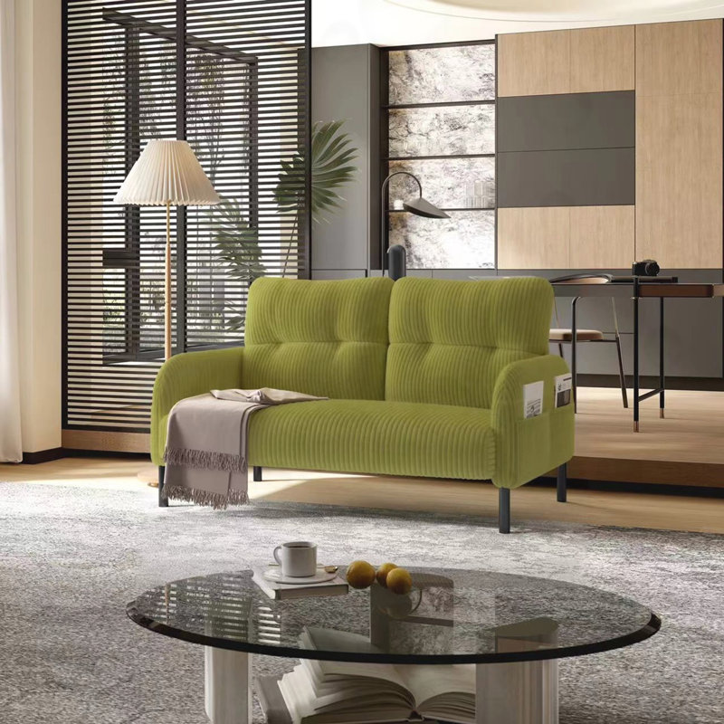 Canapé en velours côtelé avec poche latérale, Vert olive