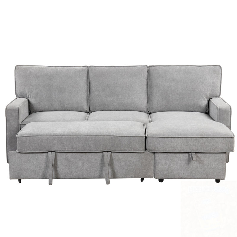 Canapé modulaire en L avec port USB, 2 porte-gobelets, Mélange de polyester gris
