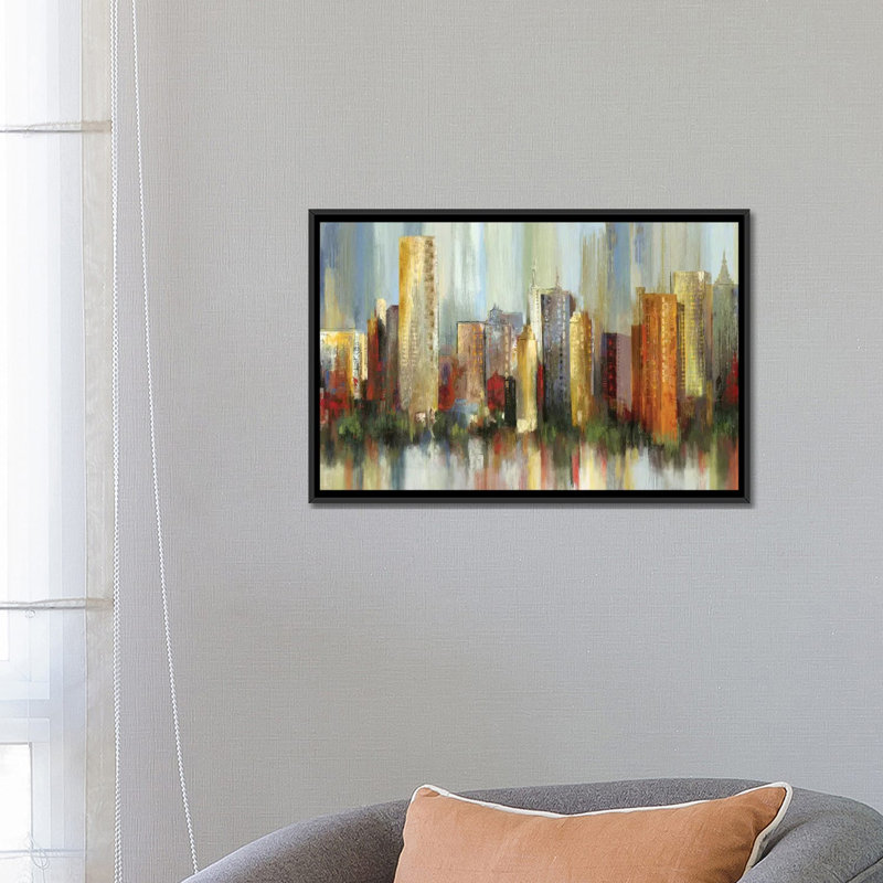 " Metropolis " by Tom Reeves, Black Framed Canvas, No Mat, 18" H x 26" W x 1.5" D