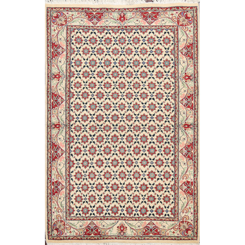 Tapis unique beige / ivoire noué à la main nouvel âge 4 pi 1 po x 6 pi 1 po