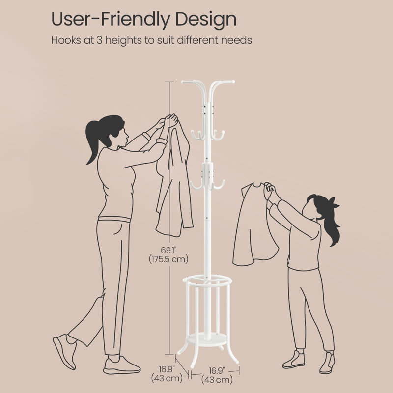Metal Freestanding 12 - Hook Coat Rack, White