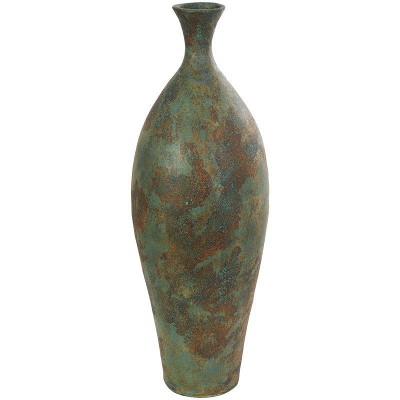 Sarahanne Ceramic Tall Distressed Antique Style Decorative Green Vase, 37" H x 13" W x 13" D