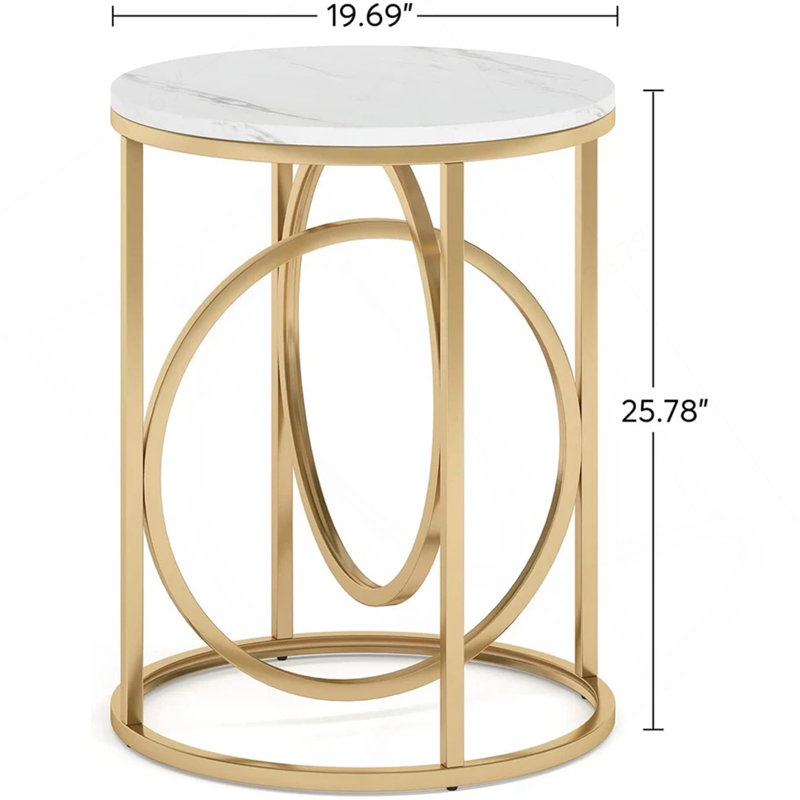 Table basse ronde, canapé élégant, table d'appoint élégante