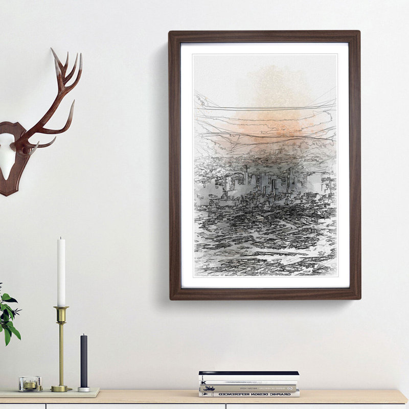 High over the Los Angeles Skyline in Abstract - Picture Frame Graphic Art Print, 65cm H x 48cm W x 2cm D, Walnut Framed