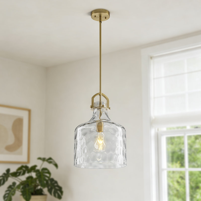 Luminaire suspendu pour îlot de cuisine 1 lumière à intensité variable l 11,81 po Modern avec abat-jour en verre martelé Modern